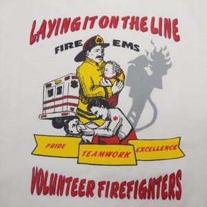 Vintage Volunteer Firefighters EMS Single Stitch XL T Shirt Hero White NWOT NEW